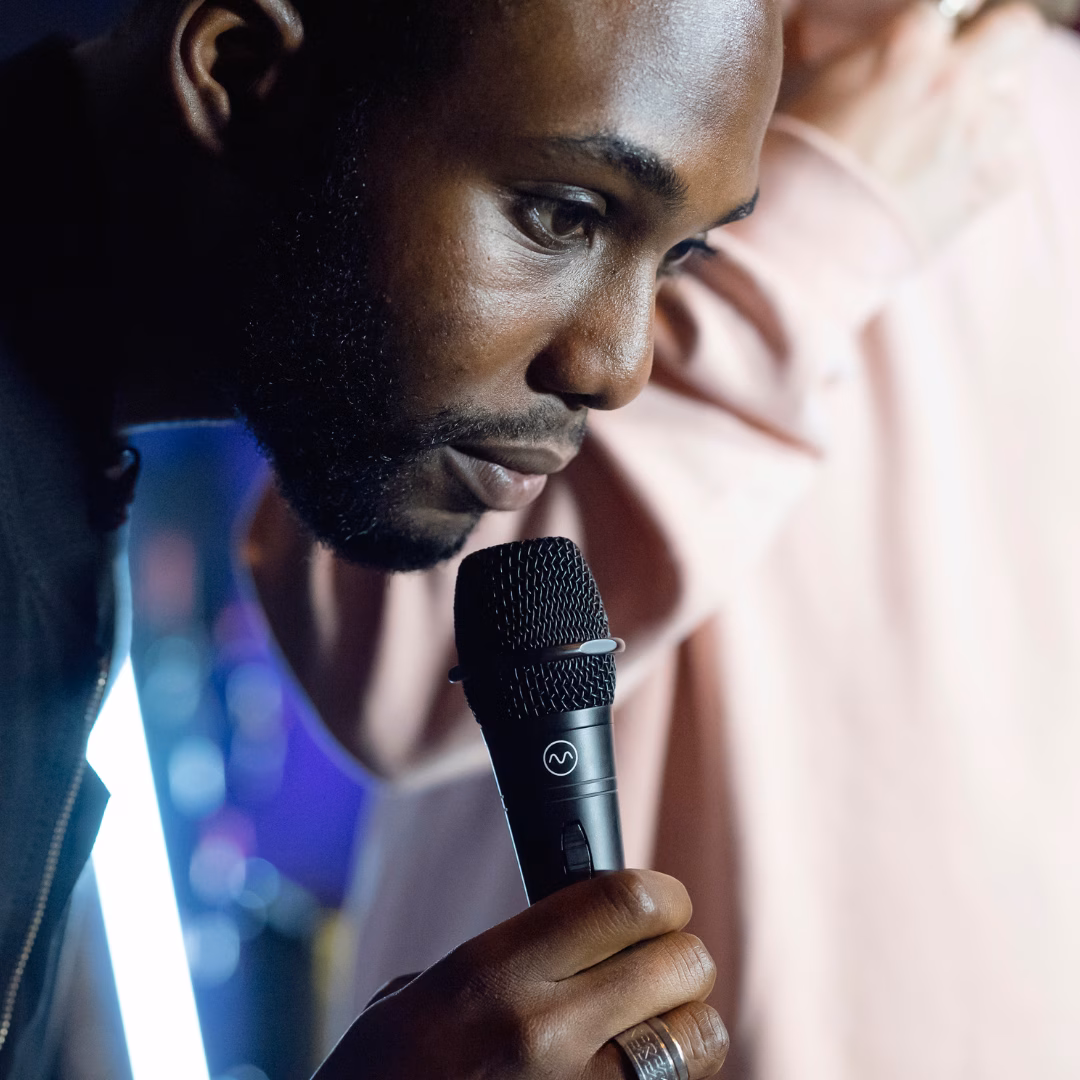 A man using the Dubler microphone